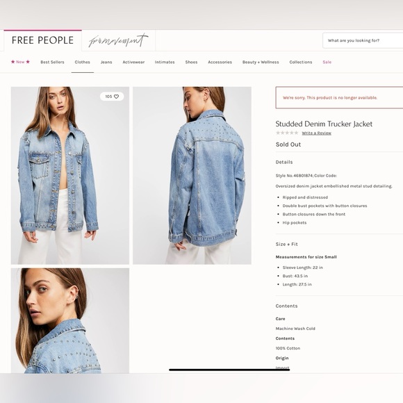 ☀️ FREE PEOPLE Studded Denim Trucker Jacket - Picture 16 of 16